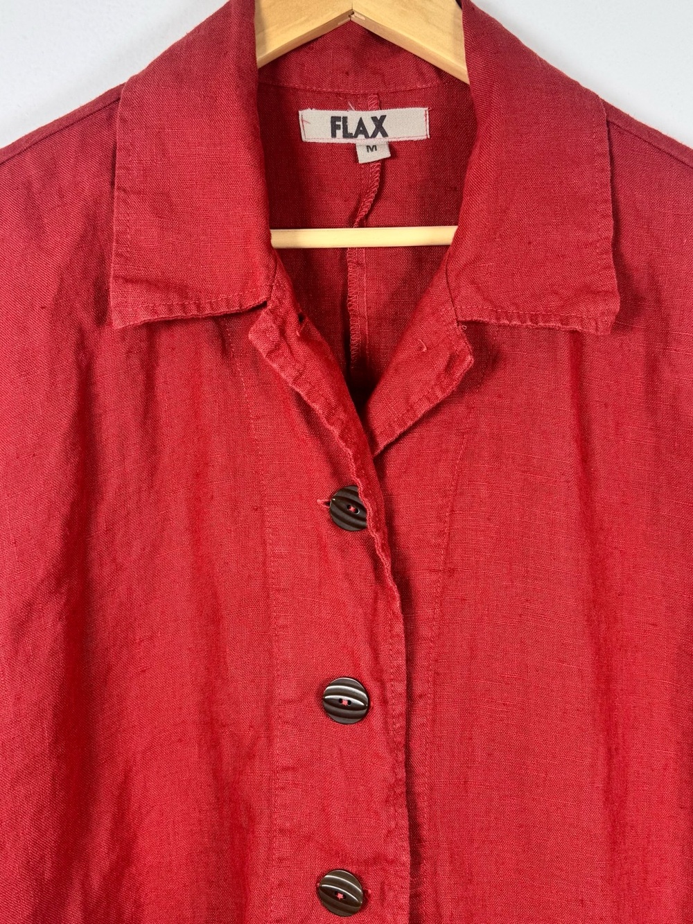 FLAX red 100% linen button Up shirt jacket Womens Medium Minimalist Cottagecore - Picture 2 of 6